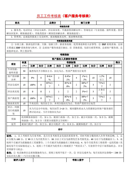 客户服务考核表