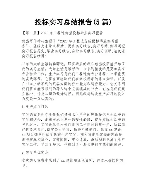 投标实习总结报告(5篇)