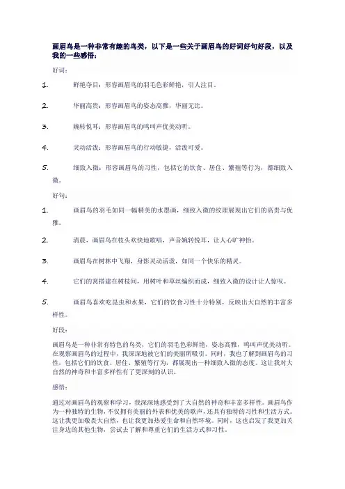 画眉好词好句好段摘抄及感悟