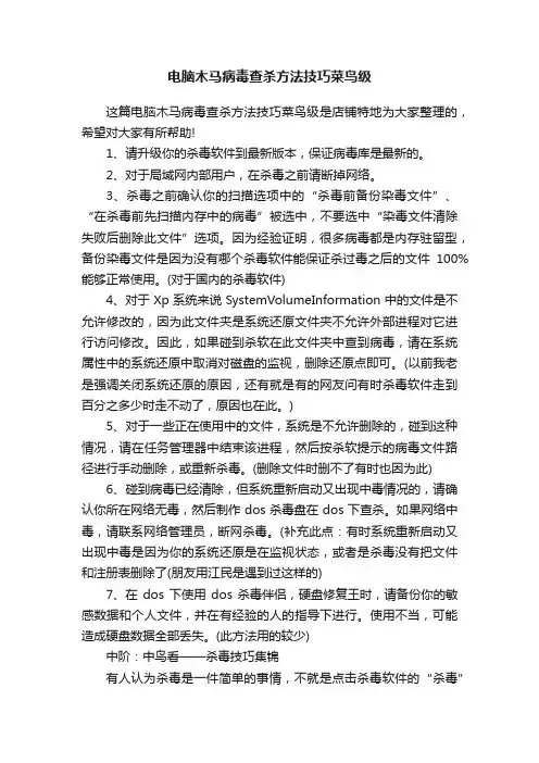 电脑木马病毒查杀方法技巧菜鸟级