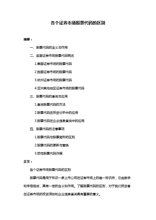 各个证券市场股票代码的区别