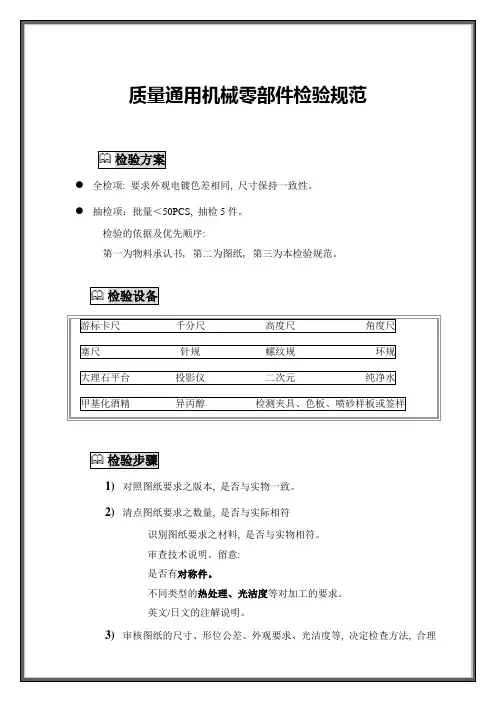 质量通用机械零部件检验规范
