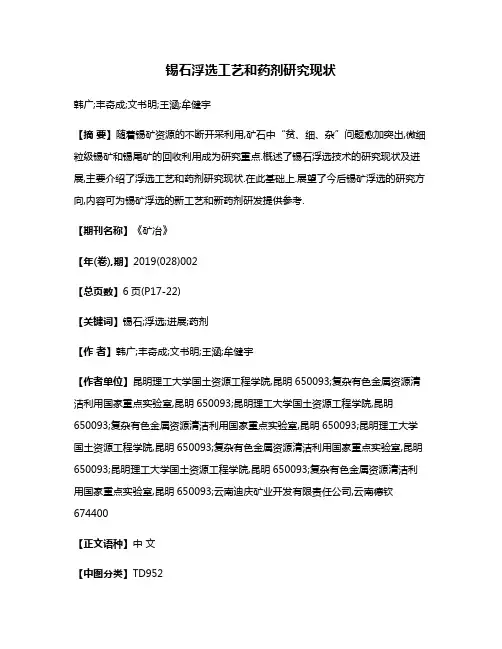 锡石浮选工艺和药剂研究现状