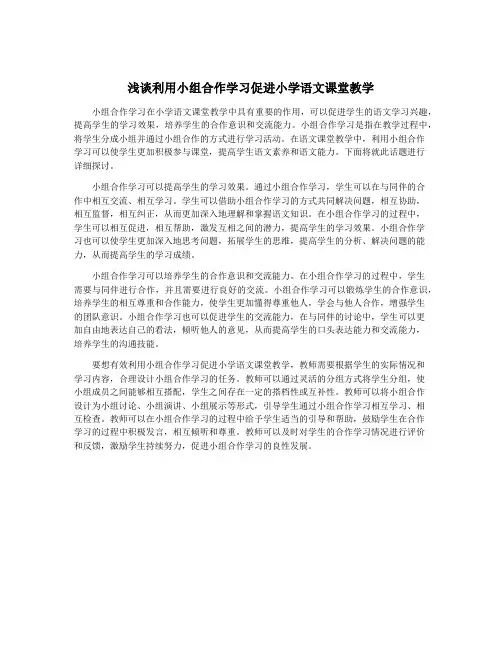 浅谈利用小组合作学习促进小学语文课堂教学