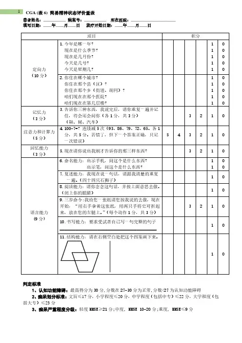简易精神状态评价量表(MMSE)