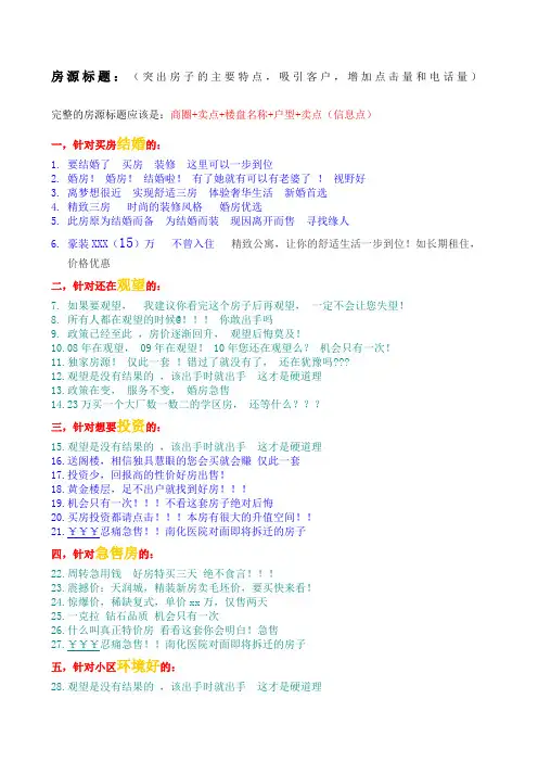 房源标题大全