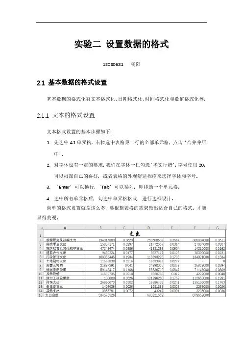 EXCEL中数据的格式化