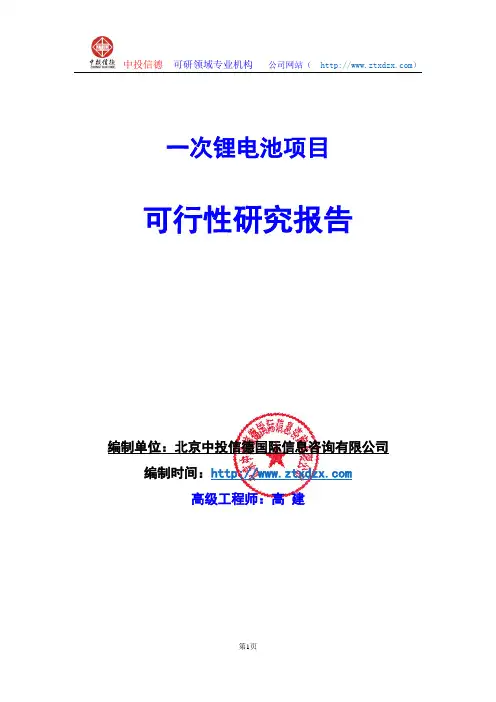 关于编制一次锂电池项目可行性研究报告编制说明