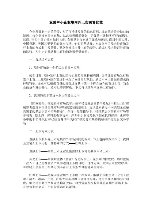我国中小企业境内外上市融资比较