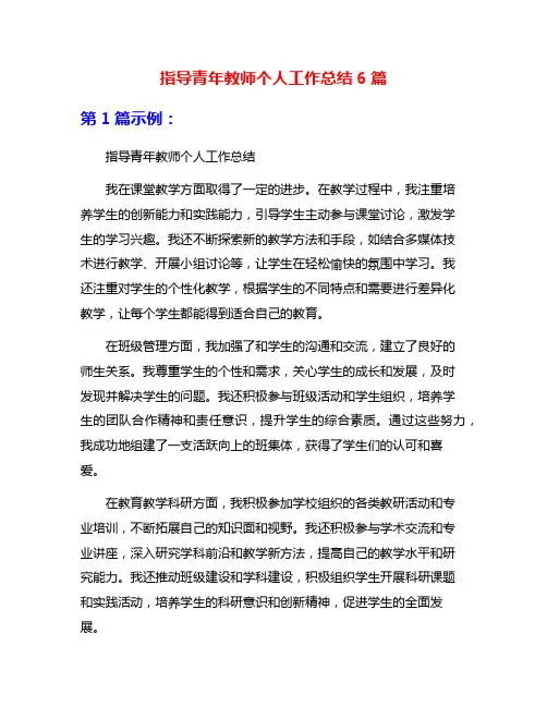 指导青年教师个人工作总结6篇