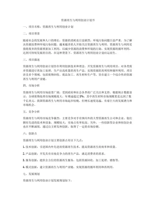 资源再生与利用创业计划书