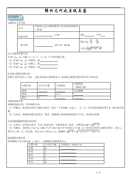 必修2解析几何---圆的方程+直线与圆