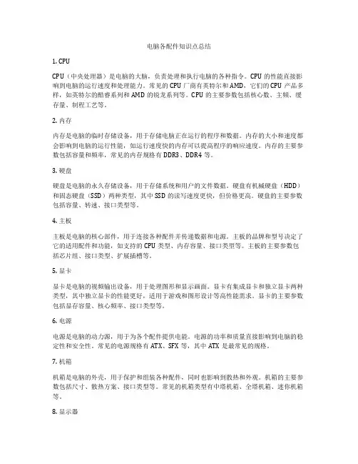 电脑各配件知识点总结