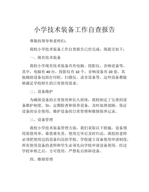 小学技术装备工作自查报告