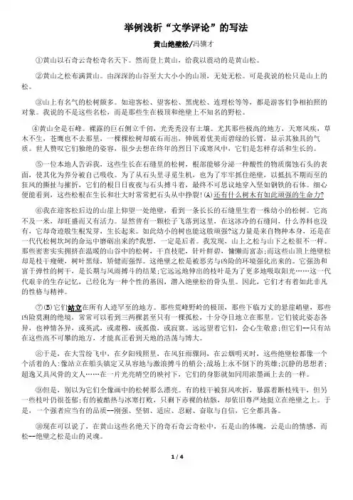 (新高考题型)文学短评实例讲解
