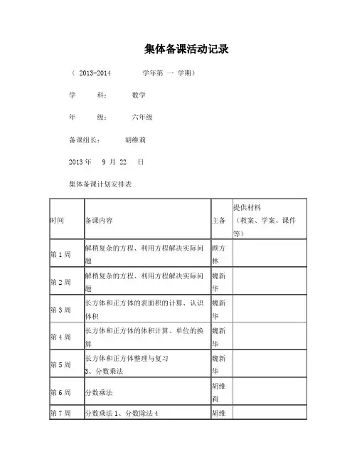 集体备课记录表