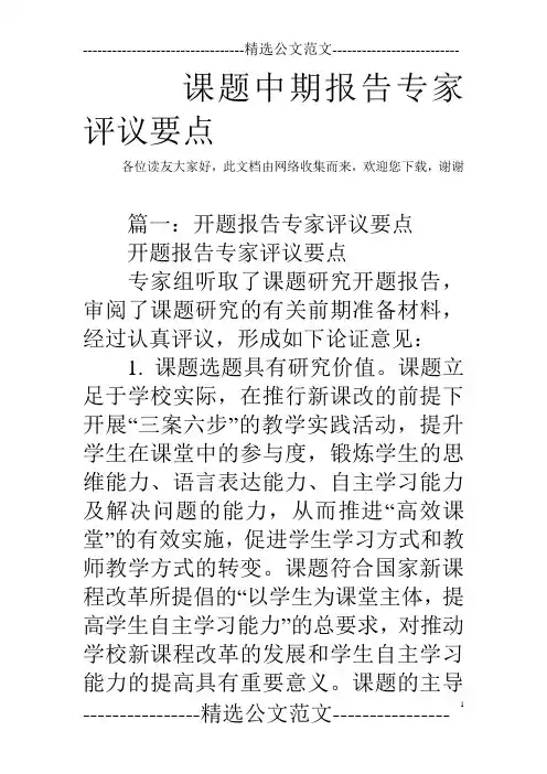 课题中期报告专家评议要点