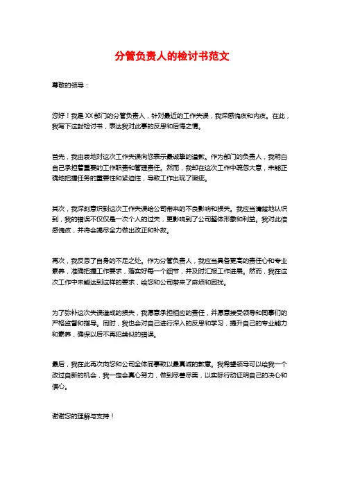 分管负责人的检讨书范文 (2)