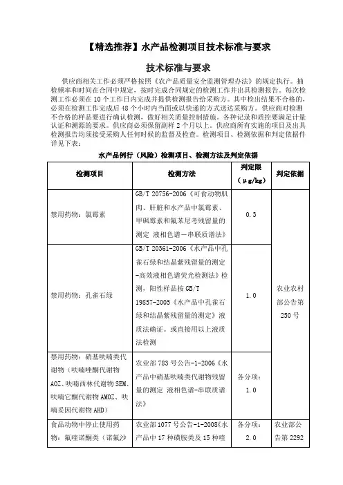【精选推荐】水产品检测项目技术标准与要求