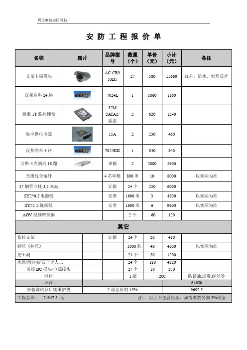 安防监控系统报价单(都市欧情)