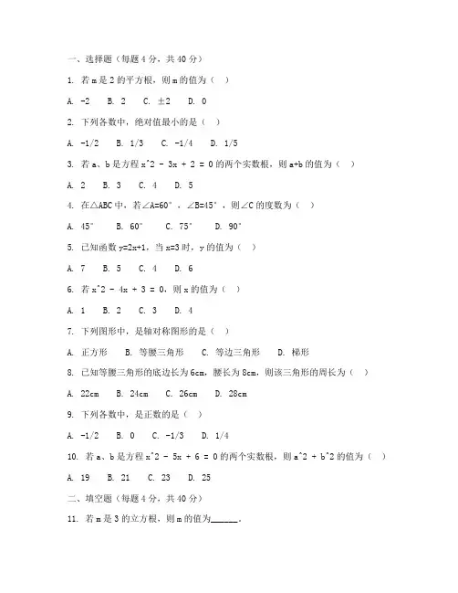 中考第一轮复习数学试卷