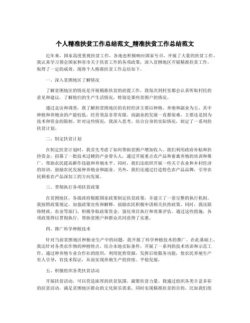 个人精准扶贫工作总结范文_精准扶贫工作总结范文