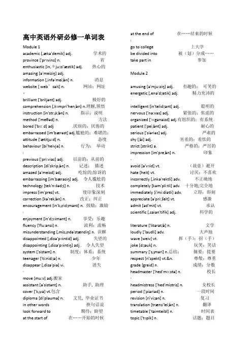 外研版高中英语必修1—5单词表-最全单词表!!