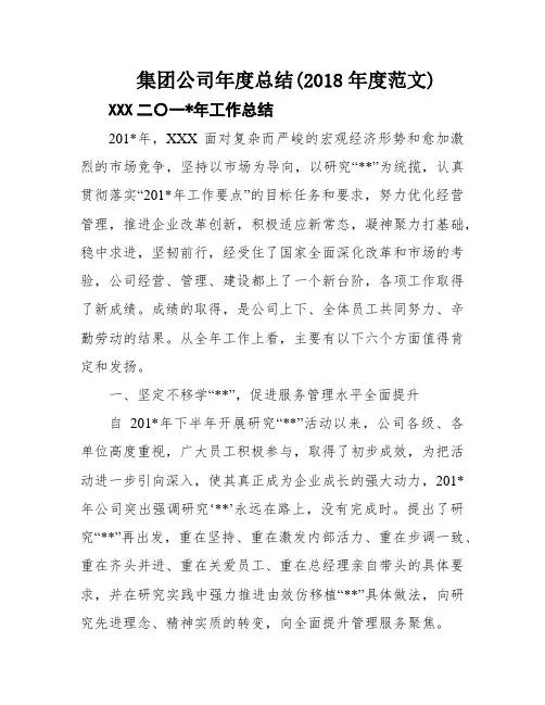集团公司年度总结(2018年度范文)