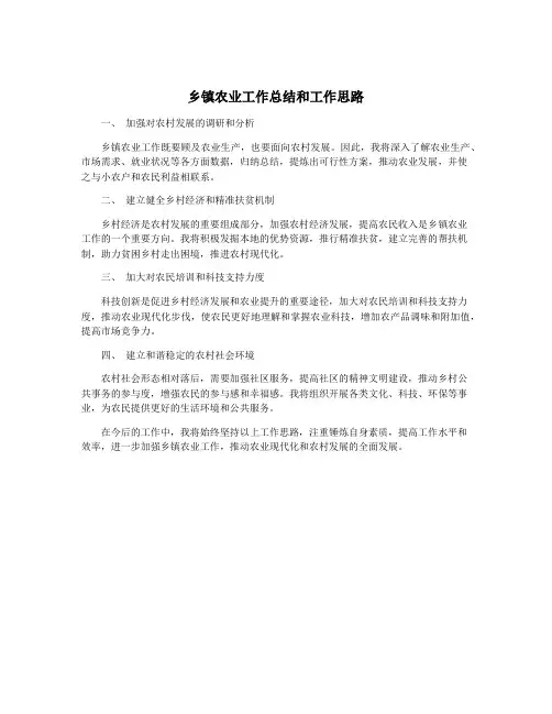 乡镇农业工作总结和工作思路