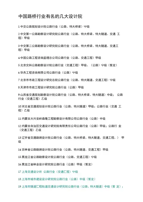 中国路桥行业有名的几大设计院