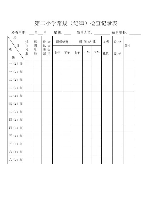 小学生常规【卫生、纪律】检查记录表(可打印修改)