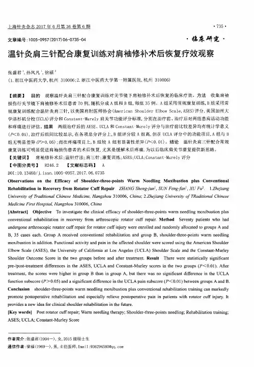 温针灸肩三针配合康复训练对肩袖修补术后恢复疗效观察