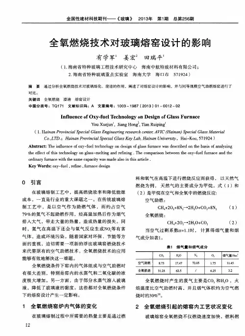 全氧燃烧技术对玻璃熔窑设计的影响
