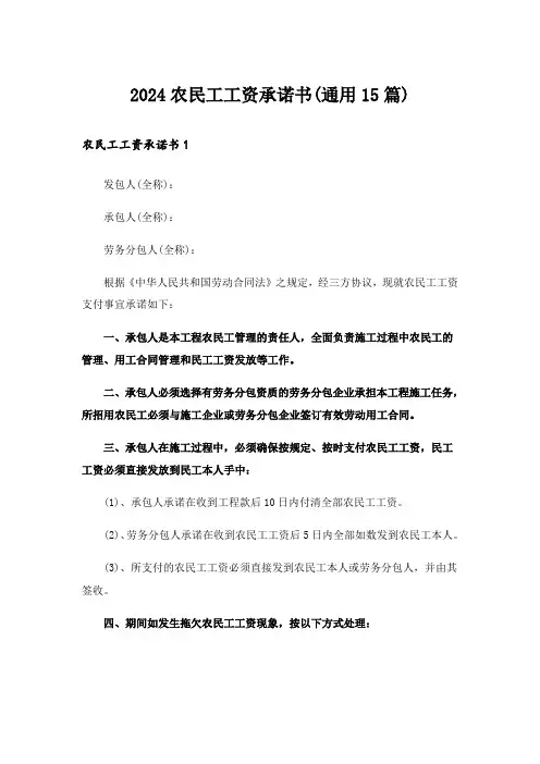 2024农民工工资承诺书(通用15篇)