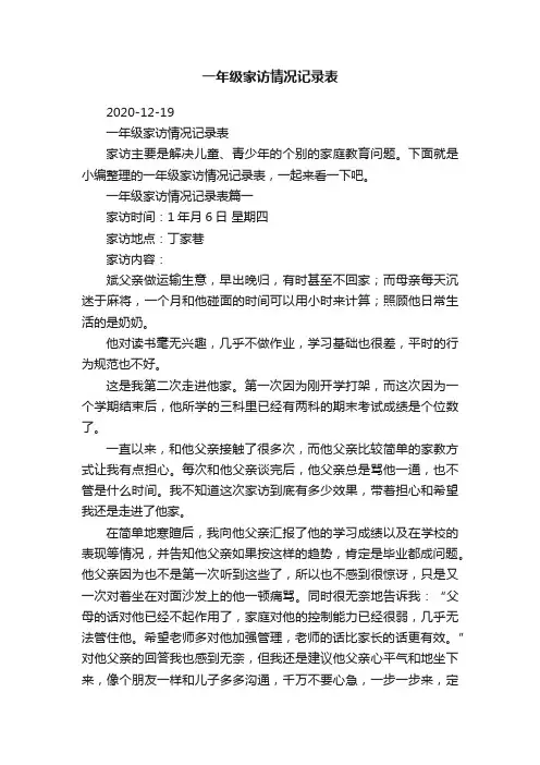 一年级家访情况记录表