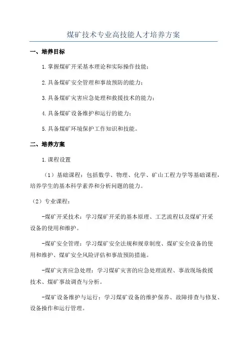 煤矿技术专业高技能人才培养方案