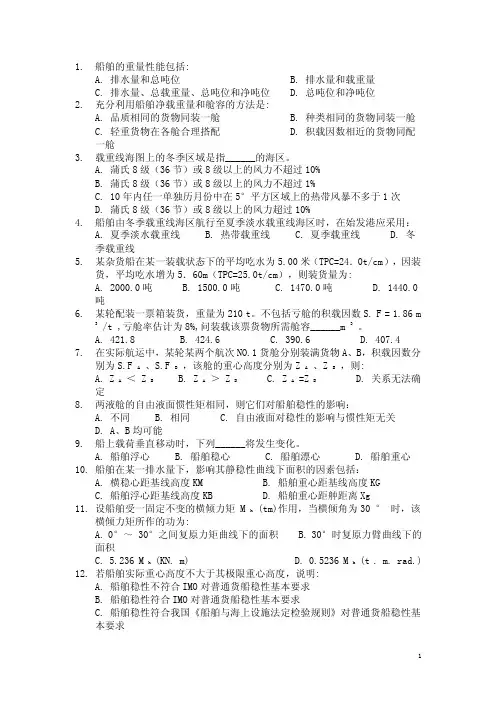 海上货物运输试题十五