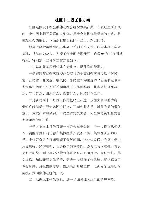 社区十二月工作计划