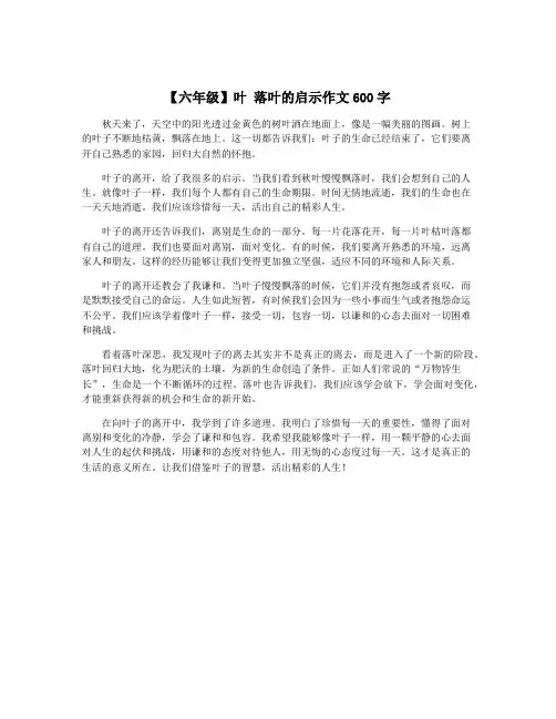 【六年级】叶 落叶的启示作文600字