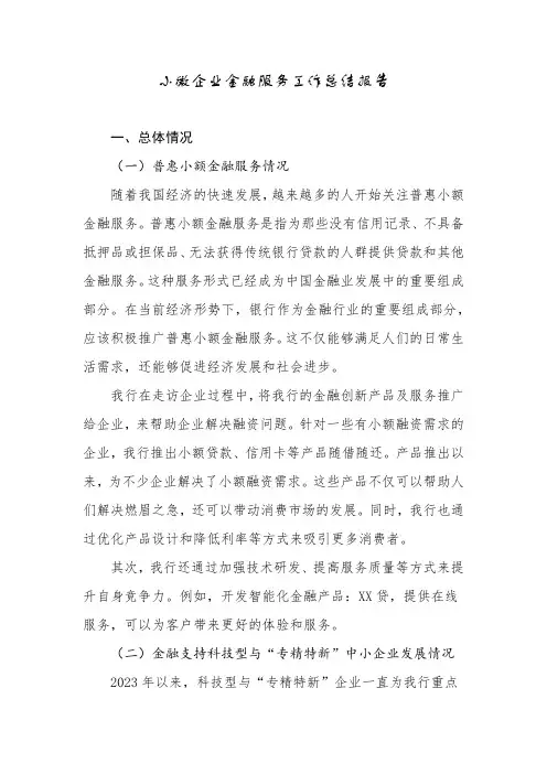 普惠小微企业银行金融服务工作总结报告