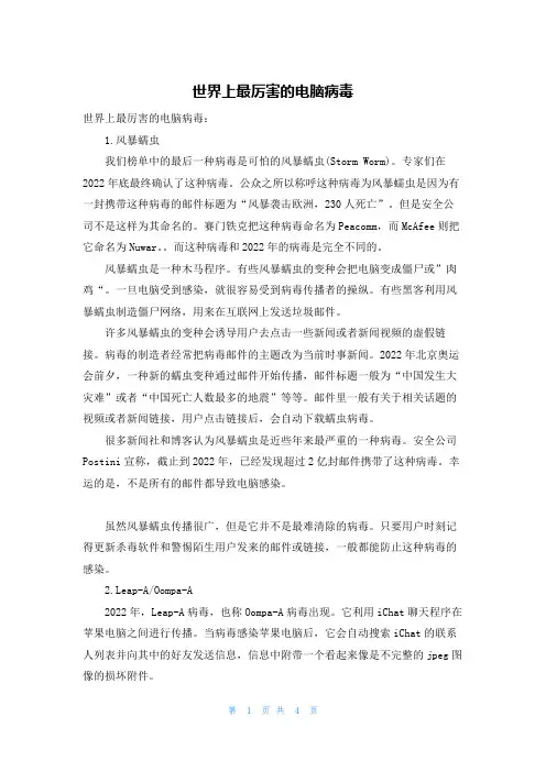 世界上最厉害的电脑病毒
