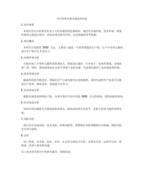 可行性研究报告报送的内容