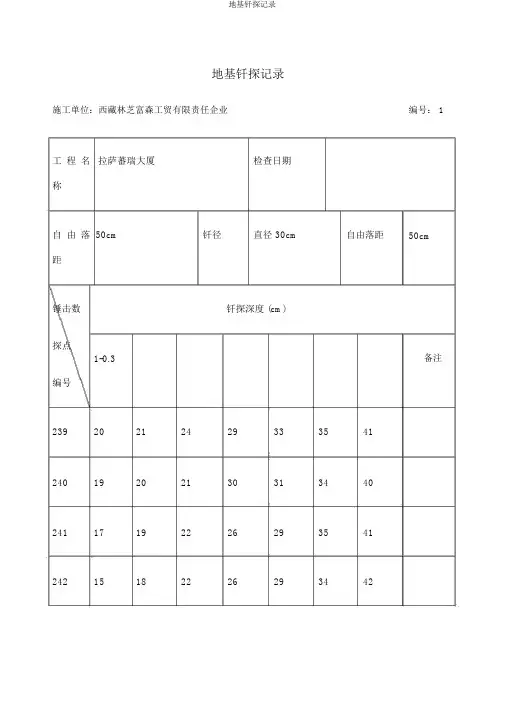 地基钎探记录