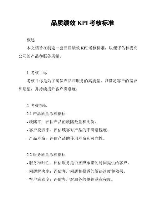 品质绩效KPI考核标准
