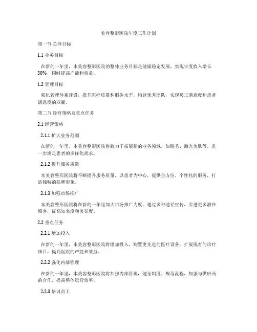 美容整形医院年度工作计划