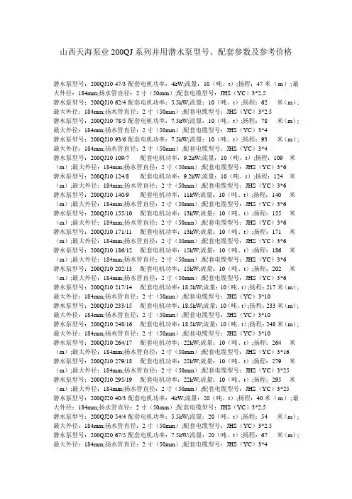 山西天海泵业200QJ系列井用潜水泵型号