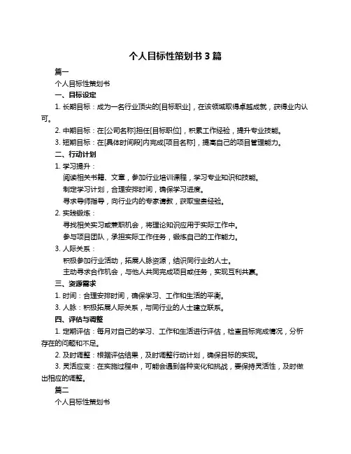 个人目标性策划书3篇