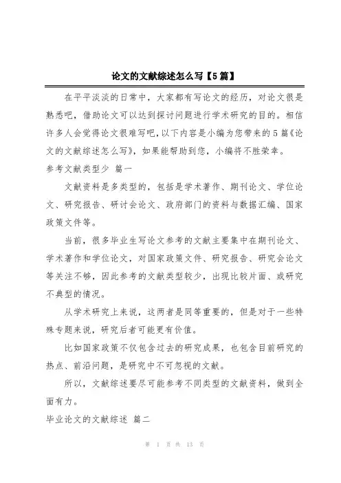 论文的文献综述怎么写【5篇】