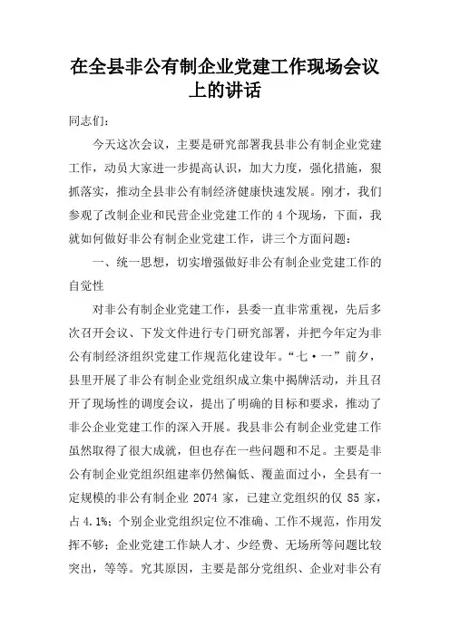 在全县非公有制企业党建工作现场会议上的讲述性语言
