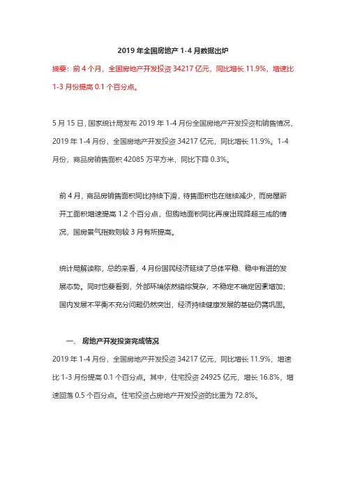 2019年全国房地产1